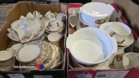 2 boxes of tea & dinnerware including Meakins Studio Dinnerware also 20 pieces of Ruwana (Czech) tea set & 16 piece St Michael tea set