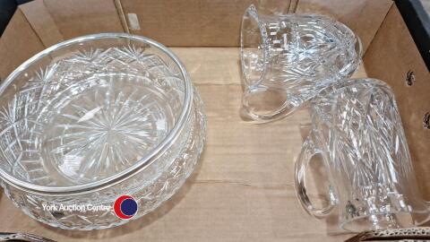 Silver rimmed cut glass bowls & jugs