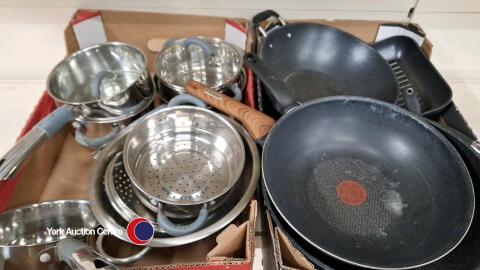 2 Boxes of assorted kitchen pans