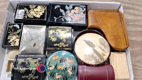 Tray of fancy boxes, containing jewellery