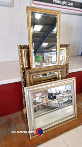 5 Gilt framed wall mirrors various shapes and sizes