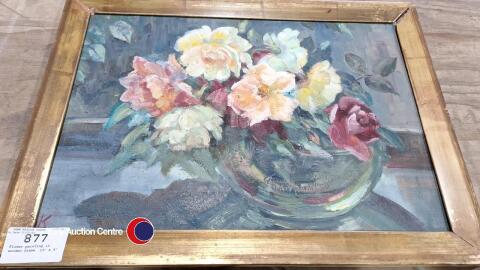 Flower painting in wooden frame, 13' x 9'