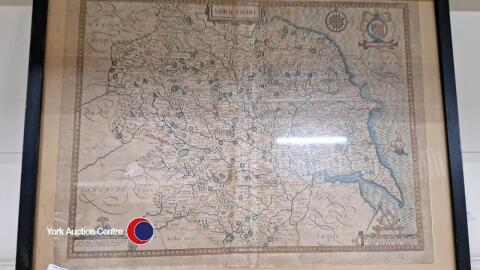 Antque hand coloured 1800s map of Yorkshire framed