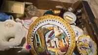 2 Boxes of household items inc ornaments , casserole pot plus Wedgewood and Coalport tableware - 2
