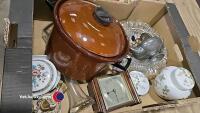 2 Boxes of household items inc ornaments , casserole pot plus Wedgewood and Coalport tableware - 3