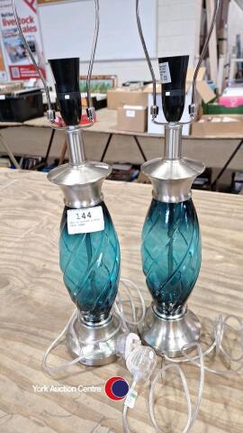 Pair of silver & blue table lamps