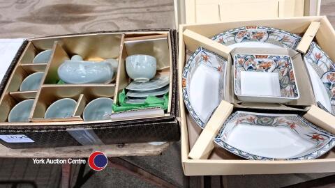 2 Chinese platters and oriental tea set, bnib