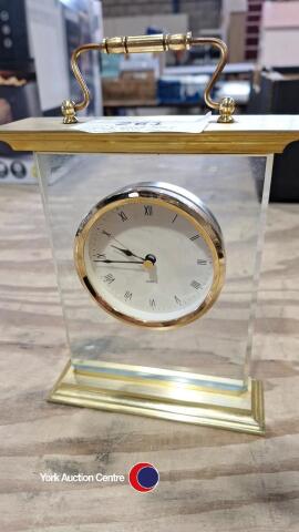 Crystal clock and a brass & glass clock, both gwo with new batteries