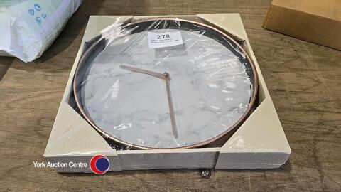 Copper and marble effect wall clock, new