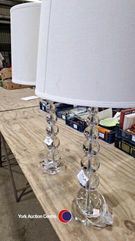 2 matching large contemporary table lamps 90cm high with round off white shades.