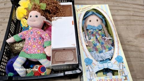 Brass nut cracker ,Sindy fridge with lighting , 25 Anniversary Doll , Hobbie Rag doll and 6 soft toys