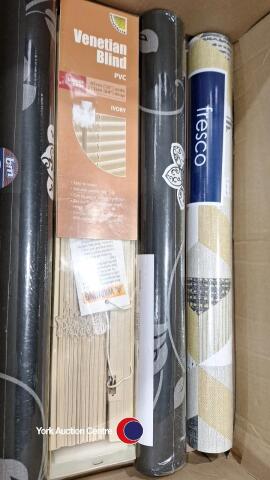 New Venetian blind and 3 rolls of wallpaper, all new and sealed in packaging