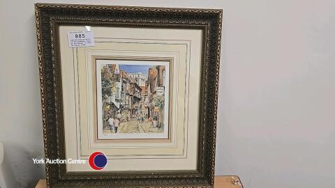 Limited edition print of The Shambles, York, by Pat Howden (77/600) in ornate frame.