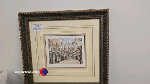 Limited edition print of Stonegate, York, by Pat Howden (81/600) in ornate frame.