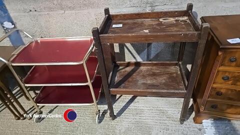 Wooden 2 tier serving trolley plus other 3 tier trolley