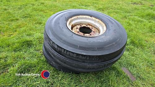 Pair 11.00-16 tractor front wheels, 90% tyres on 8 stud rims