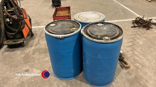 3 plastic barrels with lids