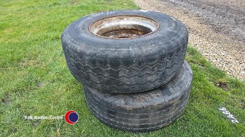 Pair 385/65 x 22.5 super single 10 stud wheels and tyres