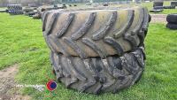 2x Vredestein 650/65R42 10 stud John Deere wheels 80% tread - 4