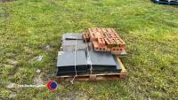 Pallet of building equipment, flag stones, slates old & new, slate ridges and bricks - 2