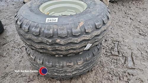 2x BKT 12.5/80-15.3 6 stud trailer / implement wheels - New never been fitted - tubeless