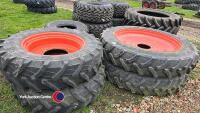 Trelleborg 380/90R50 10 stud and 380/85R34 12 stud row crop wheels to fit Fendt 60% tread all round - good - 2