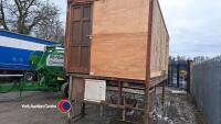 Lorry box body converted to site office cabin. Lights, electric plugs etc, desk table and chairs, lockable door. Total height - 12ft cabin - 8ft on legs, 4ft gap between ground and cabin. Length 20ft, width 8ft 2in. Lovely dry cabin. Purpose built metal s - 3