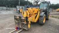 JCB 540-180 loadall forklift, 55kw, reversing camera, hydraulically adjustable fork attachment, 4 gears, keypad security, sway control, front stability legs. 5500hrs, 2018. Main dealer serviced 25 hours ago, all advisory works completed (bill in cab)