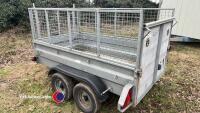 Graham Edwards 7ft x 4ft twin axle unbraked trailer with mesh cage sides and ramp back. Recently serviced and new tyres - 4