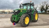 John Deere 6155R tractor, 50kph AutoQuad gearbox, air brakes, front linkage, Michelin 650-65R42 rear Michelin 540-65R30 front tyres, LED lights, electric heated mirror, daily service centre, leather steering wheel, 903 hrs, YE21 RWV, Powerguard Plus until