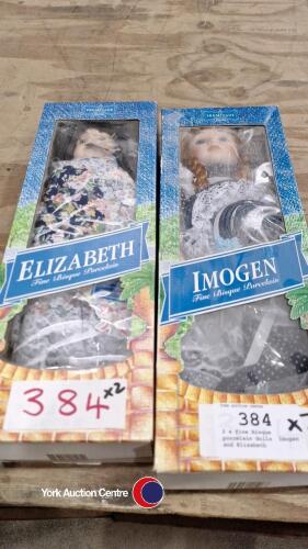 2 x fine Bisque porcelain dolls, Imogen and Elizabeth