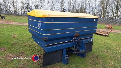 KRM M2Q Bogballe fertiliser spreader, 2008 (455/08), sold with 2 sets of vanes (E2 12m-18m and E6 18m-24m), hopper capacity of 1,800kg, PTO drive, mudflaps, hopper grates, hydraulic open and shut, manual calibration, manual lever for headland spreading, b