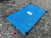 Large aluminium backed with straps running contact mat in blue