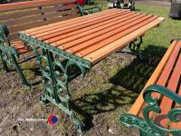 4ft 6in fully restored cast iron and hardwood timber garden table, varnished - 3