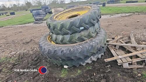 Full set John Deere row crops rims and tyres, fronts 320/85R38, rears 320/90R54