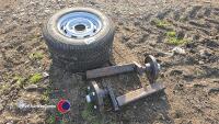 2 x heavy duty Stub axles with wheels to fit, new - 3