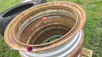 16.9 R38 dual rims with tyres, clamps in office - 2
