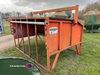 Portequip adjustable calf creep feeder, full width hopper, 5 openings with adjustable height creep bar, top filling with loader bucket or bags, 3 point linkage pick up - 4