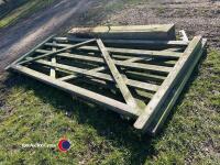 Pair of 10ft wooden gates c/w one wooden post - 2