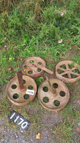 4 vintage cast iron wheels