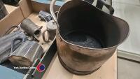 Copper coal scuttle, coal basket and box of plated tea ware - 2