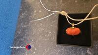 Carved Coral ladies ring set in 18ct gold, size N - 4