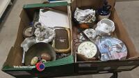 2 x boxes of assorted household ornaments including brassware, clock and N figurine