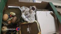 2 x boxes of assorted household ornaments including brassware, clock and N figurine - 2