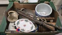 2 x boxes of assorted household items including vintage fire plump and pots - 2