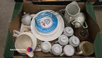 2 x boxes of assorted kitchen crockery including 2 glass condiment sets - 3