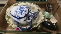 2 x boxes of assorted household items including ceramic water bowl and jug, glass demi johns and a quantity of Wedgwood tea ware - 2