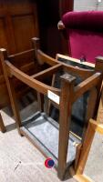 Wooden Edwardian umbrella/walking stick stand, embroidered fire screen, small chalk board and pine dressing table mirror - 3