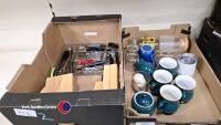 2 x boxes of cutlery and knives plus cups and storage jars