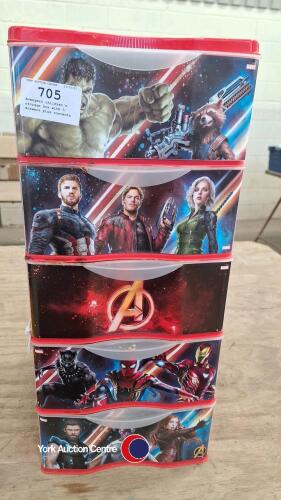 Avengers children's storage box with 5 drawers plus contents